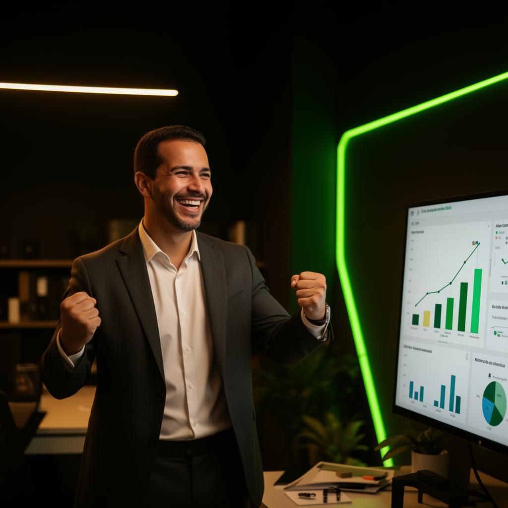 Empresário comemorando resultado financeiro